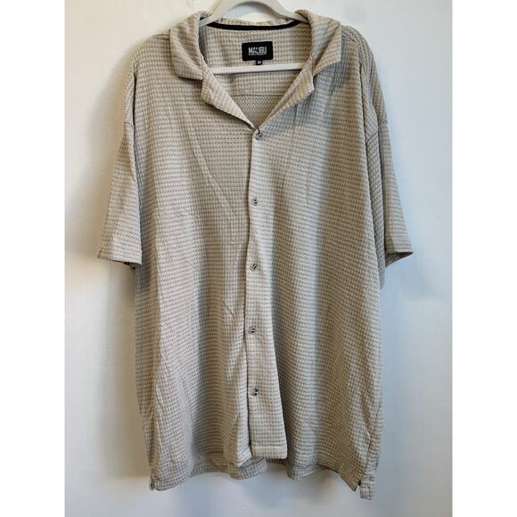 Malibu Men’s Shirt Button Down Textured Fabric Short Sleeve Beige Size 3XL NWT - Picture 2 of 12